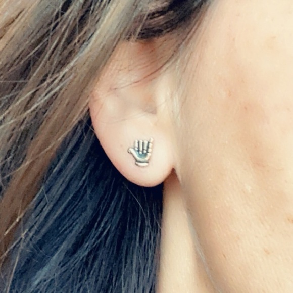 Sterling Silver Hang Loose ASL Stud Earrings - Picture 11 of 11